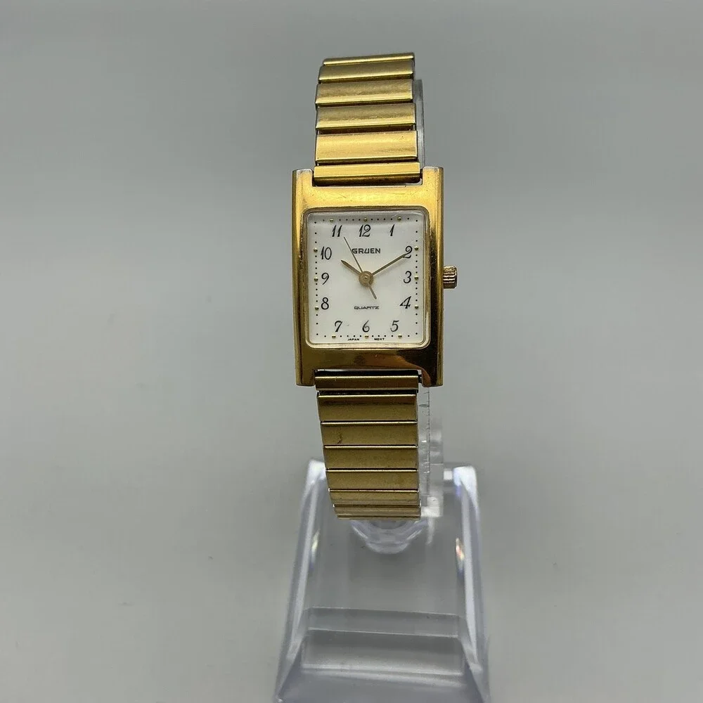 Gruen Womens Watch 20mm White Dial Gold Tone Bracelet NON WORKING FOR PARTS